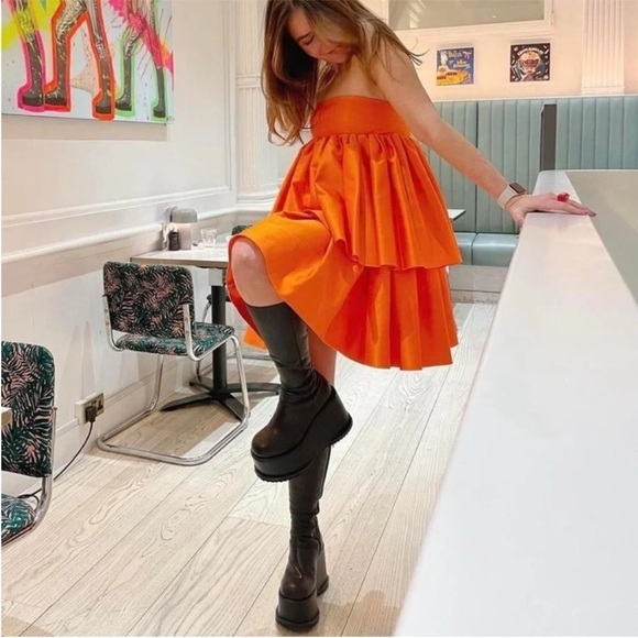 Rotate Birger Christensen Carmina Tiered Mini Dress Orange NWT